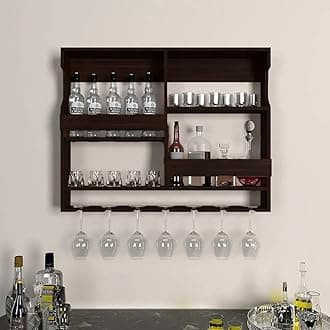 Wooden Wall Mounted Wine Rack, Bar Cabinet with Glass Storage, Wall Hanging Mini Bar for Home Wine Rack/Holder Upside Down Glass Hanging Organizer Size 30 x 24 Inch (Rosewood) (Walnut)