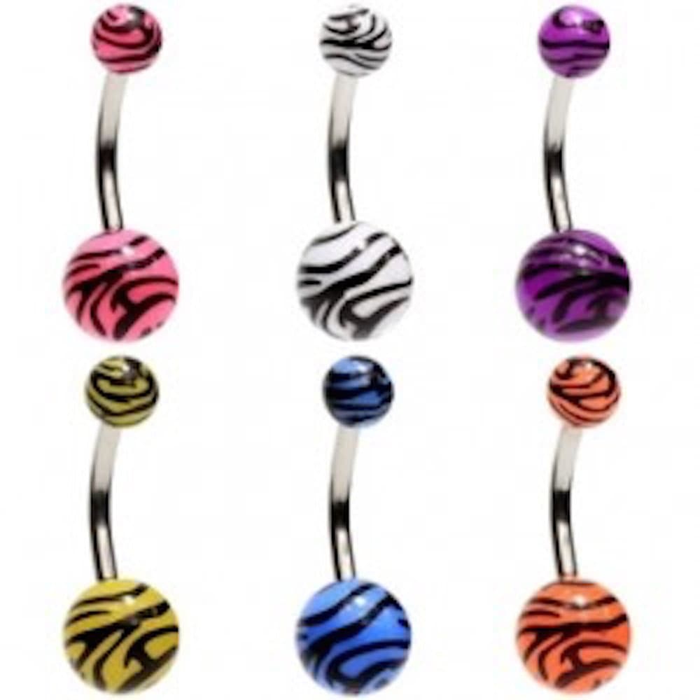 Zebra Print Belly Button Rings 6 Pack