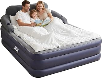 – JEASONG Inflatable Mattress with Headboard & Pump, 52cm High Raised Air Bed Quick Inflation Blow Up Mattress, King Size Airbed for Guest, Home, Travel, Blow Up Bed Air Mattress Double 203X152+52cm