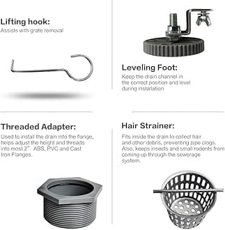 Neodrain 36-Inch Side Outlet Linear Shower Drain with Quadrato Pattern Grate, Brushed 304 Stainless Steel Rectangle Shower Floor Drain,Floor Shower Drain With Adjustable Leveling Feet,Hair Strainer