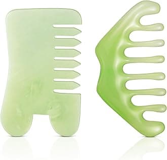 Geiserailie 2 Pieces Jade Combs Massage Stone Hair Gua Sha Scraping Scalp Comb Facial Massage Tool Multifunctional Handheld Head Tools Head Caring Therapy Mother's Day Gift(Mixed Style)