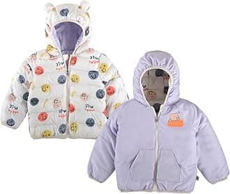 Bold N ElegantCartoon Print Reversible Winter Standard Length Puffer Jacket For Kids Hooded Coat Jacket With Fleece Lining For Boy's & Girls