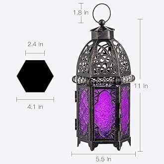 DECORKEY Ramadan Decorations Indoor, Purple Decorative Candle Lantern for Halloween Light Decor, 12.8’’ Moroccan Metal Hanging&Tabletop Lantern, Ramadan Lantern for Home Outdoor Patio(Purple)