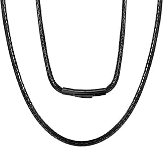 Men Waterproof Braided Leather Necklace Wax Rope Chain, Customize Available, 2/3mm Width, With Snap Clasp, 16”18" 20" 22" 24" 26" 28" 30"-Send Gift Box