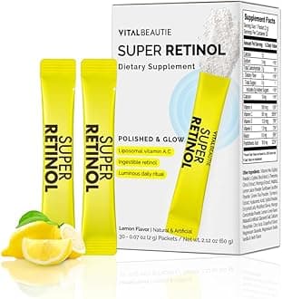 VITALBEAUTIE Super Retinol - Ingestible Liposomal Retinol & Vitamin C 1000mg Powder - Vegan K-Beauty Skin Supplement for Radiant Glass Skin & Tone, Dark Spot Care, 30 Packets