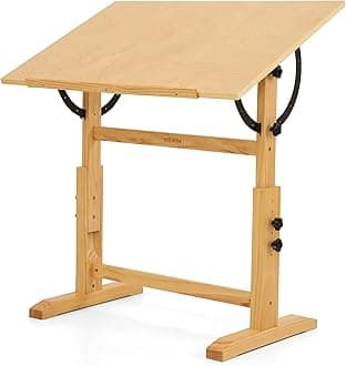 VISWIN Wood Drafting Table for Adults, 24'' x 35" Drawing Table with Adjustable Height & Angle for Art Studio, Solid Pine Wood Artist Desk for Drawing, Drafting, Writing, Reading, Sketching