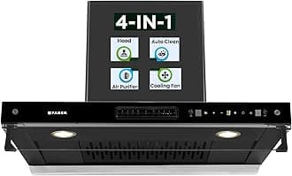 4in1 1325 m³/hr Filterless Autoclean 75cm Chimney|Air Purifier+Fan|Touch & Gesture Control|T-Shape|12Yr on Motor, 5Yr Comprehensive Warranty by Faber|HOOD AEROSTATION ELITE FL HC TC BK 75,Black