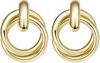 Geometric Rectangle Gold Plated Stud Earrings Irregular Hammered Chunky Statement Square Earrings for Women Trendy