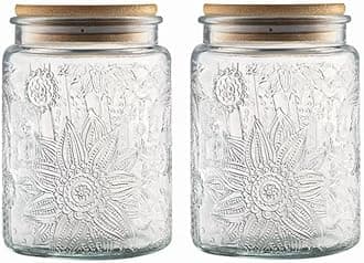 ANSQU 2 Pack Vintage Glass Storage Jar, 23.7 FL OZ Glass Food Storage Containers with Bamboo Lid, Candy Jars with Lids for Kitchen Counter, Pantry, Coffee, Tea, Sugar