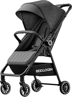 Reversible Handle Two-way Stroller for Baby Boy Girl 0-3 Years Old, Button Press Automatic Foldable Lightweight Baby Stroller Travel Gear (Black)