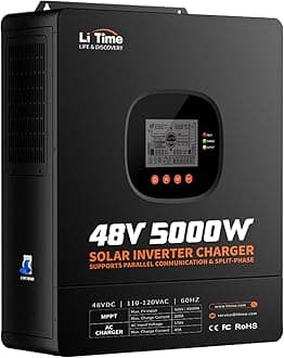 LiTime 5000W Pure Sine Wave Inverter, 48V DC to 120V AC Solar Hybrid Inverter Charger, Parallel Split-Phase for 240V, Built in 100A MPPT Solar Charger Controller for Home Backup, Off-Grid, Farm