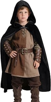 Renaissance Hooded Cape Witch Cloak Medieval for Boys Kids Halloween Costume