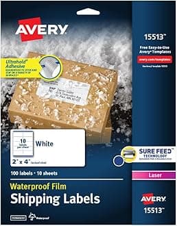 Avery WeatherProof Labels for Laser Printers, 2 x 4 Inch, White, Pack of 100 (15513)