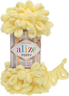 Alize Puffy Knitting Yarn 100 g, Patented Innovation, Loop Knitting without Needles, Colour: 13 Light Yellow