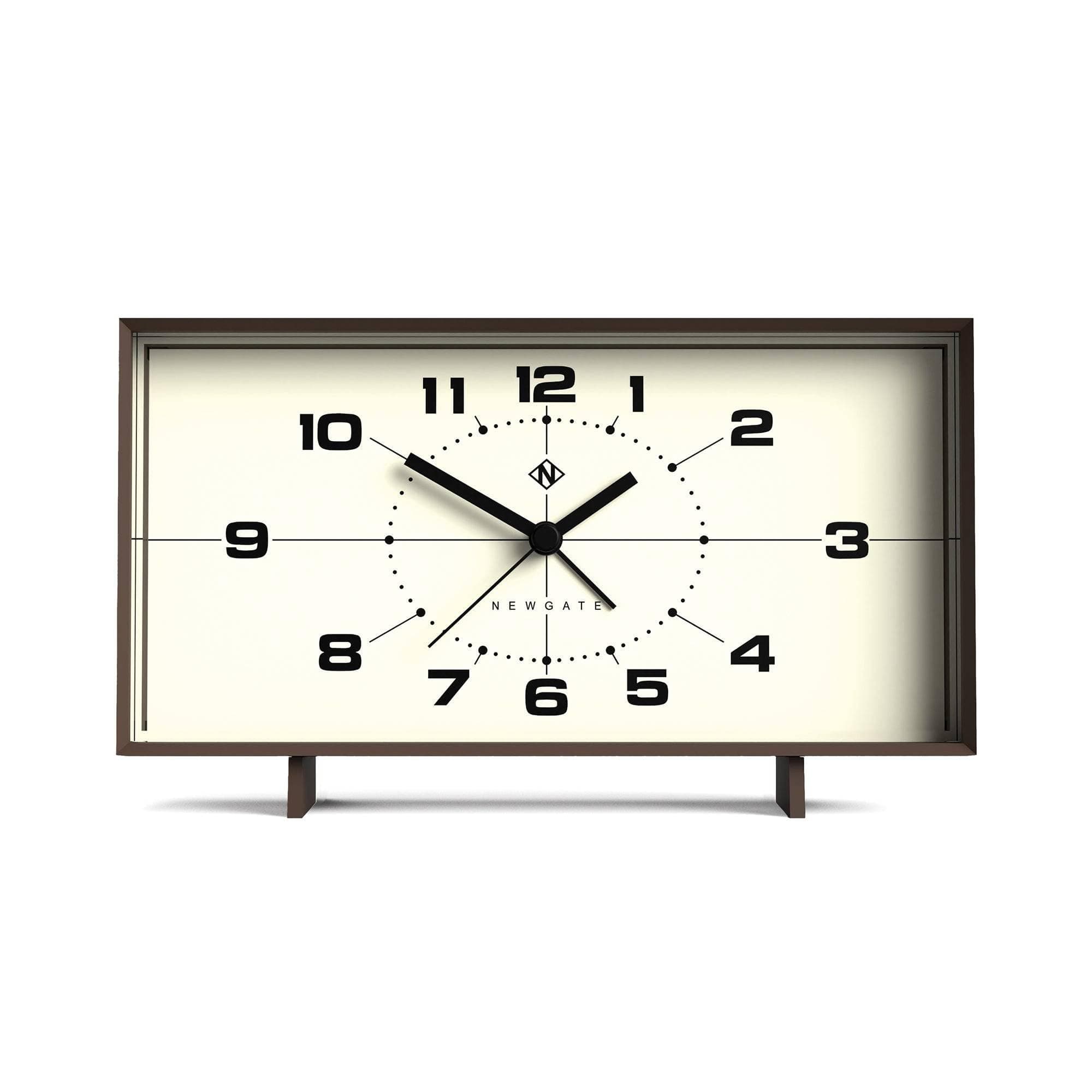 NEWGATE® Wideboy alarm clock | Rectangular retro design | Mocha brown| Mid century dial | Ideal for bedside, desk, mantel or shelf | Retro bedroom & office accessory