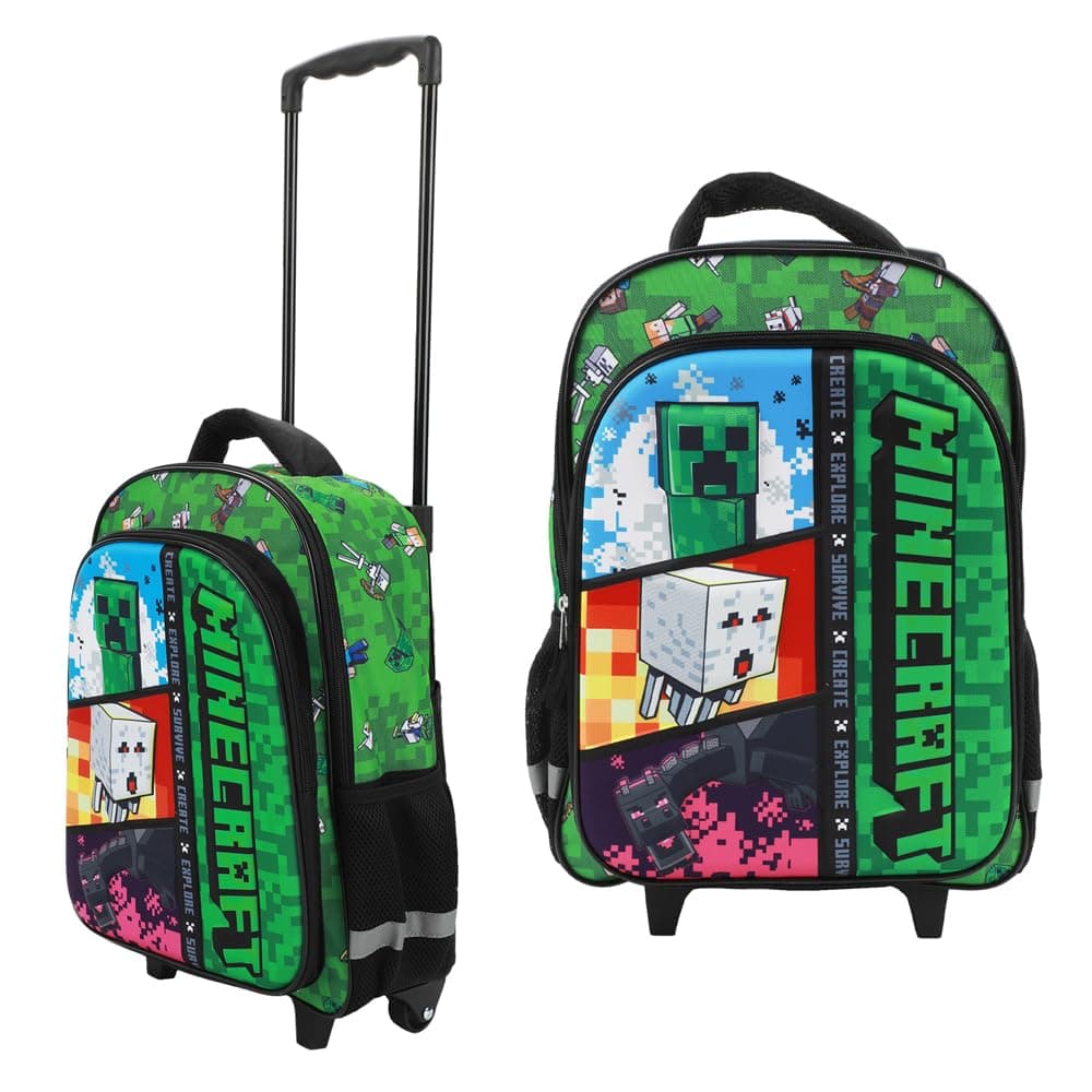 Bioworld Minecraft Rolling 16” Backpack with Adjustable Handle
