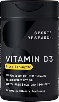 Sports Research Vitamin D3 with Coconut Oil (125mcg, 5000 IU, 30 Softgels)