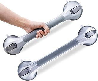LEVERLOC Shower Grab Bars 2 Pack, Suction Grab Bar Easy to Install Shower Handle for Bathroom Removable Handrails for Seniors Elderly Heavy Duty Safety Grip Waterproof Drill Free, Silver
