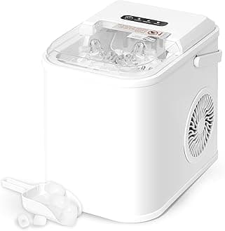 HealSmart Ice Maker for Countertop, 8 Ice Cubes Ready in 6 Mins, 26lbs Ice/24Hrs, with Self-Cleaning Feature, Ice Spoon and Basket, for Home, Kitchen, Camping, Party, White
