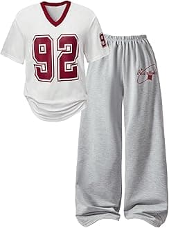 Girl's Jersey Shirt 2 Piece Athletic Outfits Oversized Tee and Sweatpants Suit Pant Sets for Teen Girls