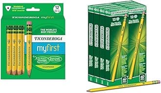 Ticonderoga My First Short Triangular Wood-Cased Pencils, 2 HB Soft, 12 Count Wood-Cased Pencils, #2 HB Soft, Yellow, 96 Count