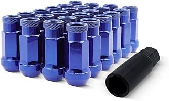 EZAccessory 14x1.5 Extended Tuner Lug Nuts 32 Pcs+Key Blue Racing Open End for Chevy/GMC Suburban 2500 Sierra 2500/3500 Yukon XL 2500