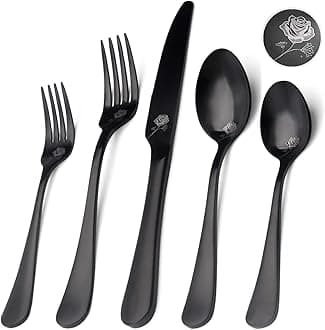 sharecook Matte Black Silverware Set,Satin Finish 20-Piece Stainless Steel Flatware Set, Service for 4,Tableware Cutlery Set for Home and Restaurant, Dishwasher Safe