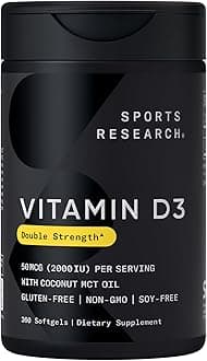 Vitamin D3 2000 IU with Coconut MCT Oil - Double Strength Vitamin D Supplement - Non-GMO Verified, Gluten & Soy Free – 50mcg, 360 Liquid Softgels