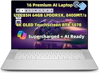 NewDe.l.l 16 Premium (Replace XPS16) AI Laptop 16.3" 4K OLED TouchScreen 16-Cores Ultra 9 285H 64GB LPDDR5X, 8400MT/s 1TB SSD Geforce RTX 5070 GDDR7 Supercharged RGB-IR Cam Thunderbolt 4 Win 11Pro