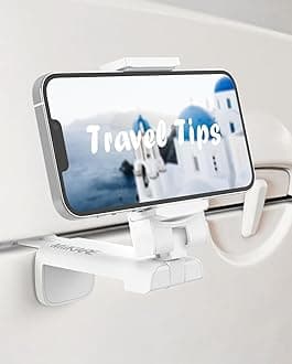 MiiKARE Travel Essentials Airplane Phone Holder, Universal Handsfree Phone Mount for Flying with 360 Degree Rotation, Travel Must Haves Phone Stand for Desk, Tray Table, White