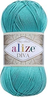 Diva Silk Effect 100% Microfiber Acrylic Yarn 1 Ball/Skein 100gr 383yds Color (376 - Cyan)