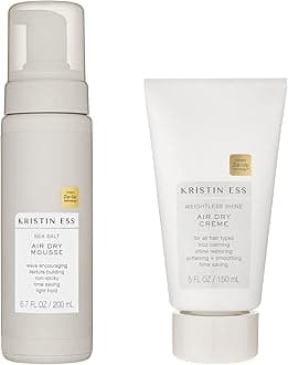 Kristin EssHair Air Dry Bundle - Weightless Shine Air Dry Crème, Adds Texture + Shine, Calms Frizz, Softens + Smooths, Sea Salt Air Dry Mousse for Volume, Vegan, Color + Keratin Safe - 2 Piece Set