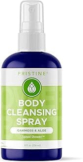 PRISTINE Rinse Free Waterless Body Cleansing Spray: Rinse Free Wash and Body Spray for Women and Men - a More Natural, Portable Shower and Wipes Alternative - Oakmoss & Aloe