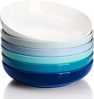 Pasta Bowls, 30 Ounce Salad Serving Bowls Set of 6, 8.4 Inch Porcelain Plates for Serving Dinner, Salad - Microwave Dishwasher Safe, Cool Assorted Colors