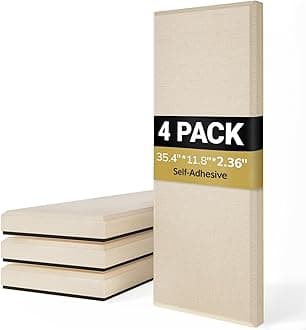 TONOR 4 Pack Acoustic Panels Large Self-adhesive, 35.4″ * 11.8″ * 2.36″ Fiberglass Sound Proofing Panels, Acoustic Wall Panels for Echo Absorbtion, Sound Absorbing Panels for Home Theater, Beige