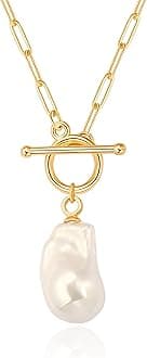 Aobei Pearl 18K Gold Moon Star Lion Evil Eye Pendant Necklace Medallion Paperclip Chian Choker Layering Jewery for Women Girls