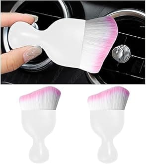 Dickno 2PCS Car Interior Dust Brush, Soft Scratch Free Auto Detailing Brushes, Universal Vehicle Interior Cleaning Tool for Automotive Dashboard, Air Vents, Leather (White & White & Pink)