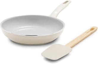 GreenPan Dover Healthy Ceramic Nonstick, 8" Frying Pan Skillet with Spatula, PFAS-Free, Dishwasher Safe, Comfort Grip Handle, Cream White