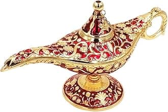 - Vintage Legend Aladdin Magic Genie Lamp - Metal Carved Wishing Light for Home Wedding Party Tabletop Decoration Delicate Gift,Large Red