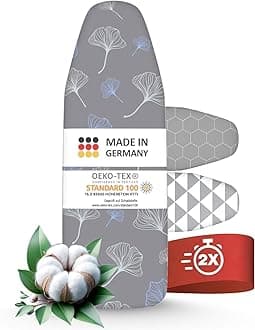 Ironing Board Cover 130 x 45 cm for Steam Generating Station – Made in Germany with Elastic Reservable Band, Thermo Reflect, Thick Foam and Fleece (L)