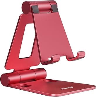 NULAXY Mobile Phone Stand for Desk, Fully Foldable Adjustable Phone Holder Dock Compatible with iPhone 16 15 14 13 12 11 Pro Max Xs Xr X 8, HUAWEI, Galaxy, All Phones - Red