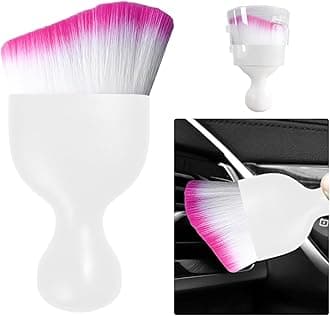 Ziciner Car Detailing Brush, Curved Soft Bristles Auto Removal Dust Collectors, Universal Vehicle Dashboard, Air Conditioner Vents etc Interior Cleaning Tool Accessories (White/White/Red)