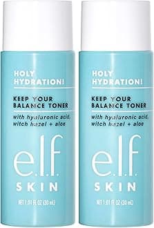 e.l.f. Skin Holy Hydration! Keep Your Balance Toner Mini, Gentle, Refreshing, Removes Makeup & Impurities, Hydrates, Cleanses, Soothes, Infused with Hyaluronic Acid, Witch Hazel and Aloe (Pack of 2)