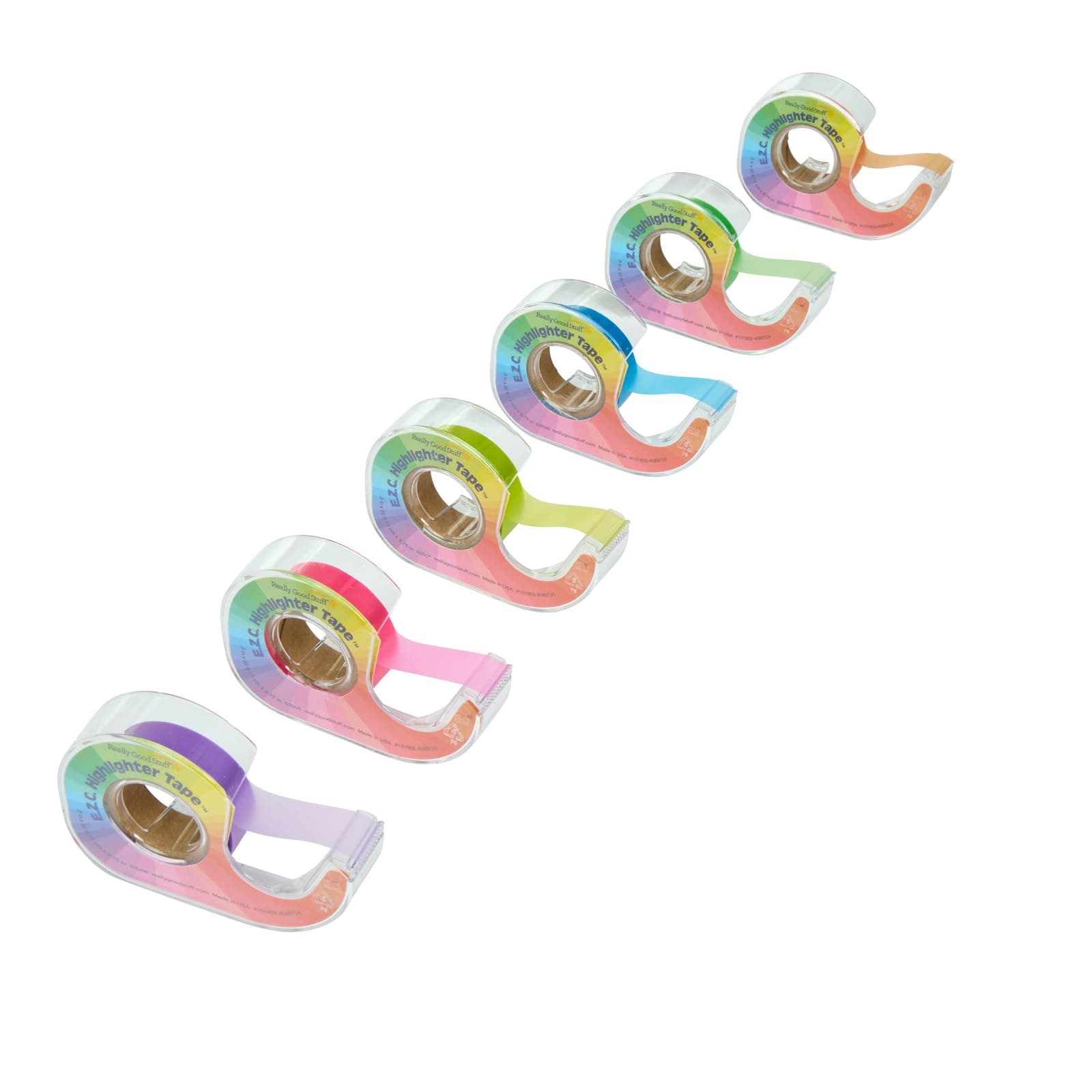 Really Good Stuff E.Z.C. Fluorescent Highlighter Tape, Set of 6 Colors - 1/2 in. x 32 ft. Each Roll, School & Office Supplies