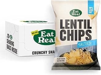 Eat Real, Lentil Crisps, Salted, 10 x 95g, Gluten-Free Crisps Multipack, Vegan-Friendly, Healthy Snacks, 30% Less Fat, Chip Snacks