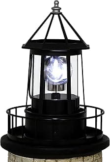 Solar Lighthouse Rotating Light - 360 Degree Rotating Lighthouse Lamp,IP65 Waterproof Solar Lighthouse Towers Statue Lights for Patio Fence Garden Courtyards,Lawns Decor (Black)