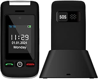artfone C10 Senior Mobile Phone, SIM-Free Unlocked Flip Phone with Dual SIM & Dual Display, Easy to Use Big Button, SOS Emergency Button, High Volume, USB-C & Charging Dock for Elderly People, Black