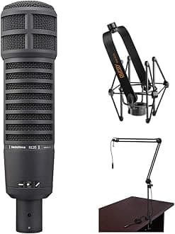 RE20 Broadcast Announcer Microphone (Black) Bundle with Mic Shockmount & Broadcast Arm,XLR