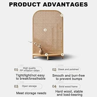 TT-YEC Single Panel Solid Wood Room Divider, Removable Rattan Indoor Screen, Multifunctional Base with Storage, Bedroom Decoration, Freestanding Wall Divider,D
