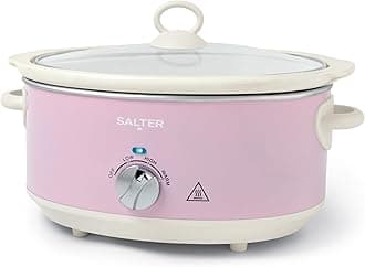 Salter Retro Pink 6.5L Slow Cooker – Electric Ceramic Cooking Pot, 3 Heat Settings & Keep Warm, Dishwasher Safe, Tempered Glass Lid, Cool Touch Handles, Stews, Casserole, Curries, Vintage Design, 200W